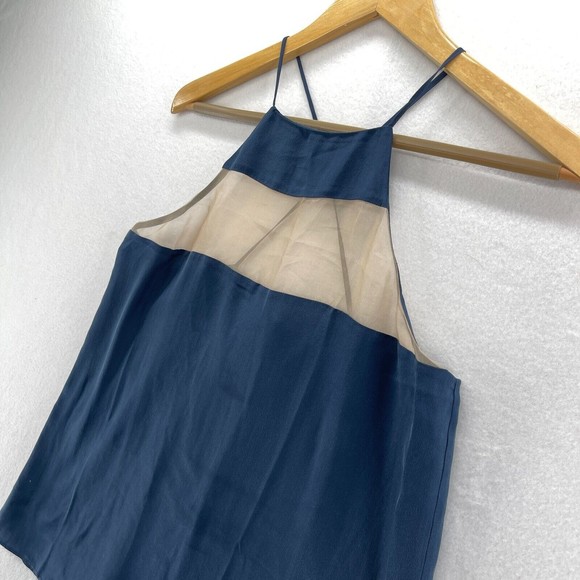 Cami NYC The High Top Cami Tank Top Size M Navy Blue Silk Cross Back Sheer Panel - Picture 3 of 8